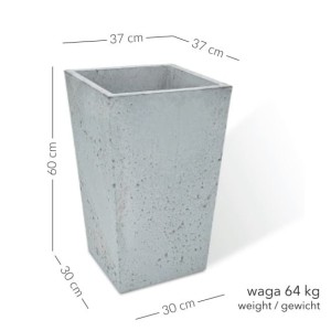 Donica betonowa Pater 37x37x60 cm – Szara (Zwężana Średnia)