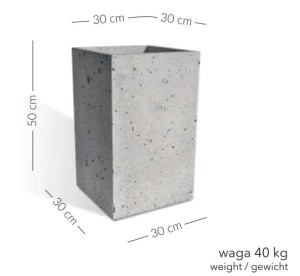 Donica betonowa Pater 50x30x30 cm – Szara (Skrzynka / Na murek)