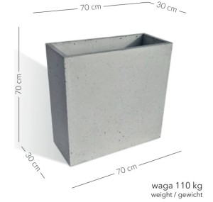 Donica betonowa Pater 70x30x70 cm – Szara (Wąska / Przegroda)