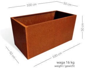 Donica betonowa Pater 50x100x50 cm – Efekt Corten (Czerwona)