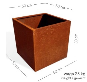 Donica betonowa Pater 50x50x50 cm – Efekt Corten (Czerwona)