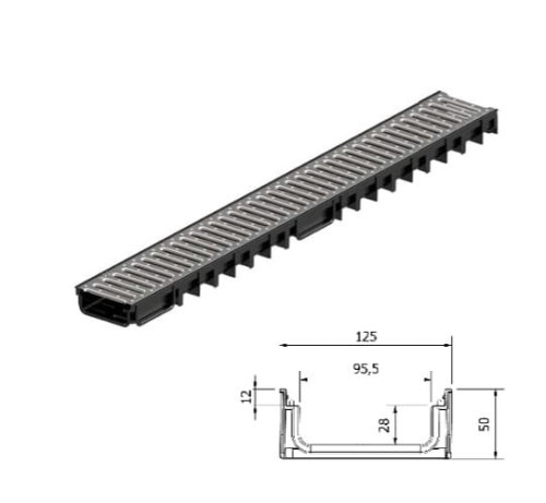 Kanał Odwodnieniowy ACO Plastic Channel Niski 5cm z Rusztem Nierdzewnym Szczelinowym 100cm (P330012)