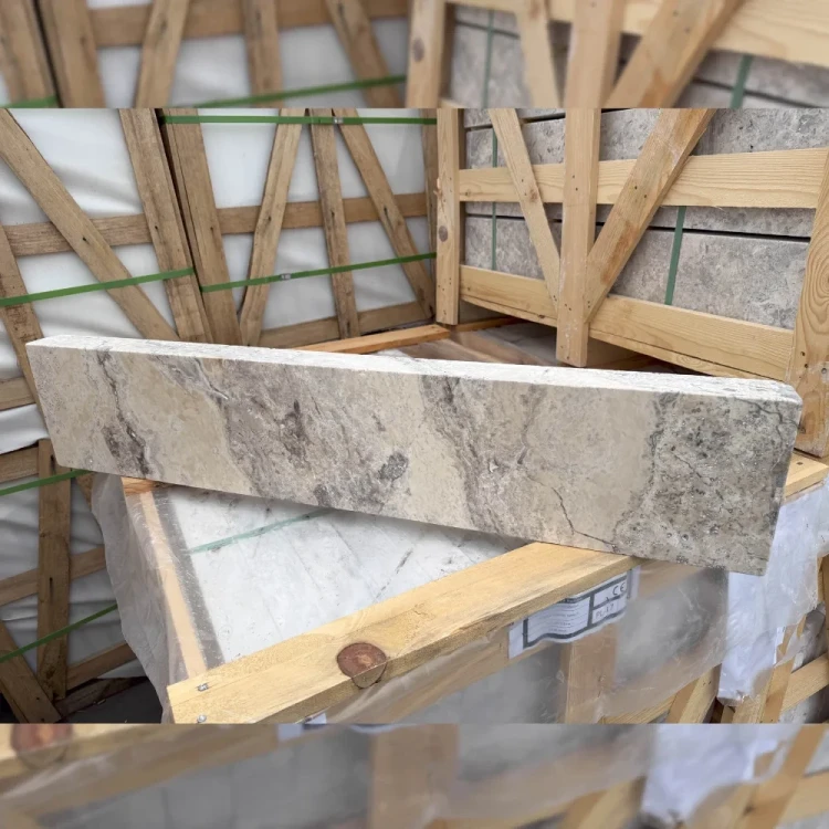 Trawertyn Obrzeże Silver Latte Greige Bębnowany Szlif 100x20x6 | Opornik – zdjęcie 4