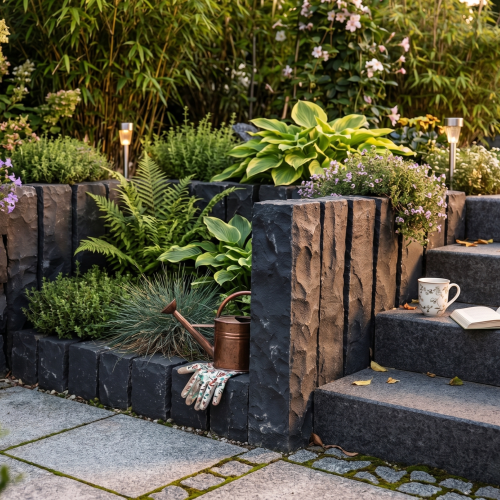 Ogrodowa Palisada Łupana G690 Bazalt Black 33x10x10 cm - naturalny bazalt