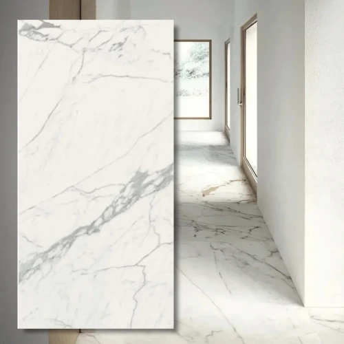 Spiek kwarcowy Statuario Book Match 6mm 320x160 cm - efekt marmuru w wielkim formacie