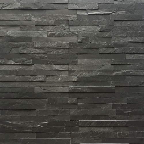 Kamień Elewacyjny Łupek Tiles Black Slate Stackstone 10x36 cm – Długa Cegiełka czarna