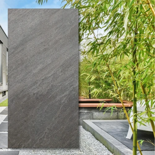 Gres 20mm City Quartz Black 45x90x2 cm - czarna plyta tarasowa z kamienna struktura