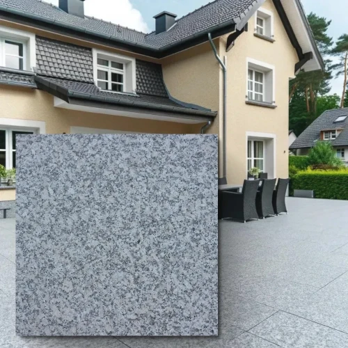 Płytka Granitowa G602 Bianco Sardo Płomieniowana 40x40x4 cm - gruby szary granit na taras