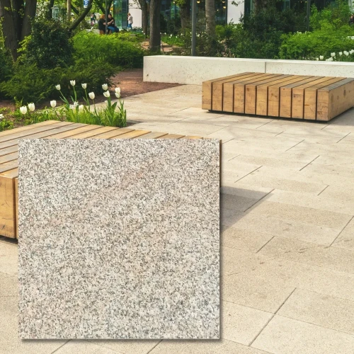 Płytka granitowa beżowo-szara płomieniowana G682 60x60x2 cm