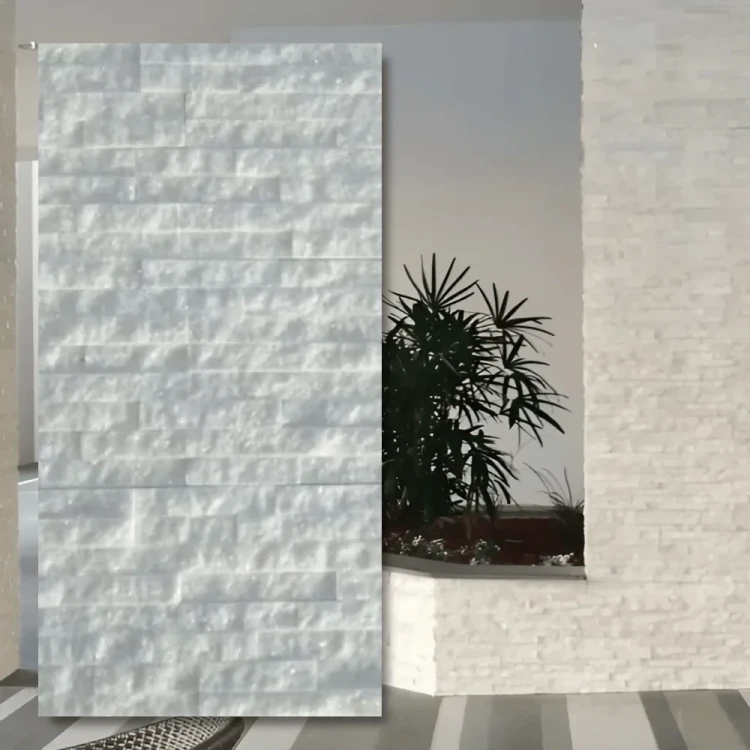 Kamień elewacyjny marmur Pure White Stackstone 10x36 cm - biały łupany kamień dekoracyjny