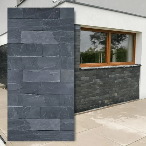 Kamień elewacyjny łupek Black Slate 7x50 cm - kwarcyt w głębokiej czerni