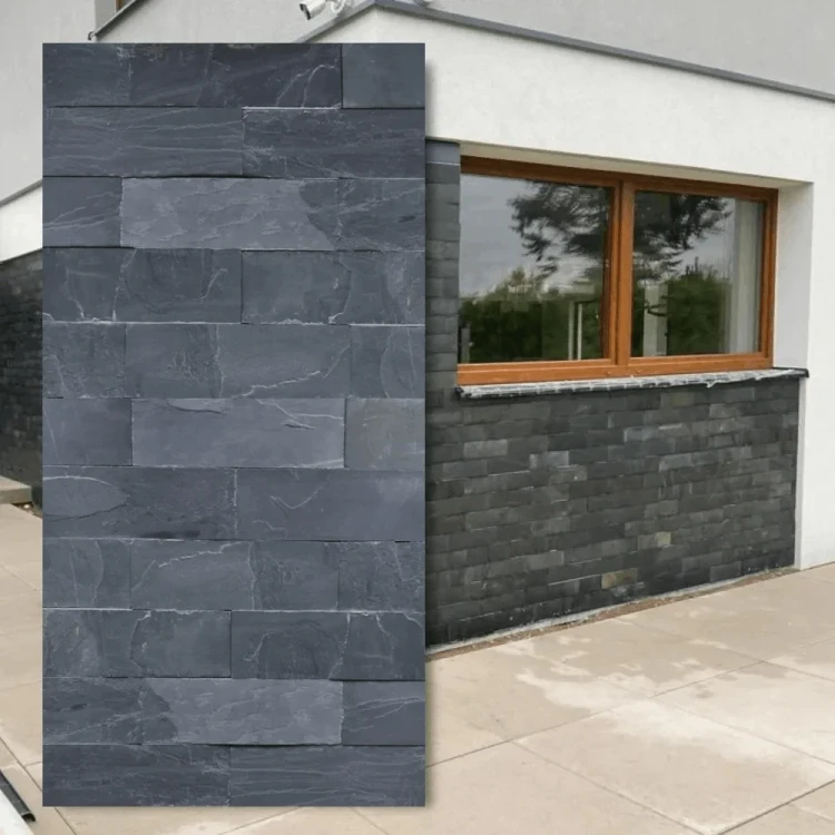 Kamień elewacyjny łupek Black Slate 7x50 cm - kwarcyt w głębokiej czerni