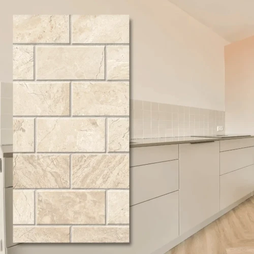 Płytka marmurowa cegiełka Coffee White Brick Queen Beige 10x30 - marmur 12 mm