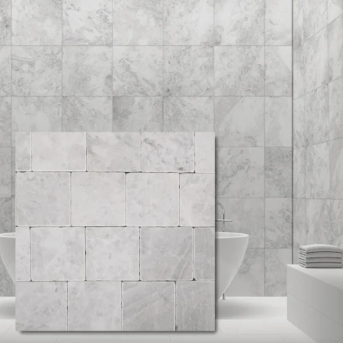 Płytka marmurowa Royal White bębnowana 10x10x1 cm - jasna elegancja kamienia