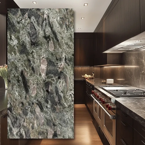Granit Brazylijski Verde Floresta 2cm Poler - Slab w odcieniach zieleni
