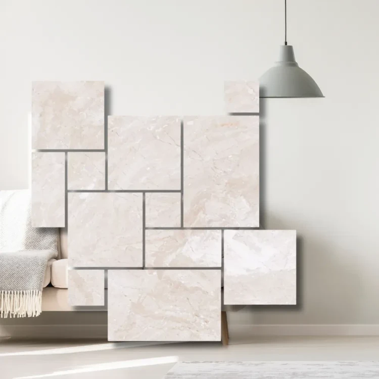 Płytki marmurowe Coffee White / Queen Beige - antykowane, bębnowane, komplet rzymski 0,742 m²