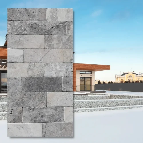Kamień dekoracyjny Trawertyn Ash bębnowany 7,5x15 cm o grubości 10 mm