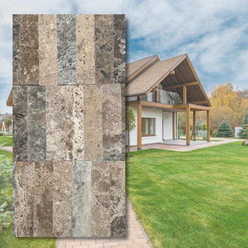 Kamień dekoracyjny trawertyn Ash bębnowany 7,5x30,5x1 cm - elegancka szarość