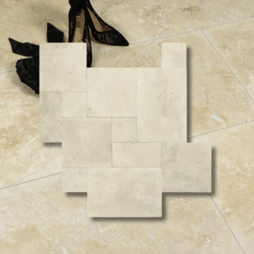 Trawertyn Light Standard bębnowany French Pattern 12 mm – komplet rzymski 0,742 m²