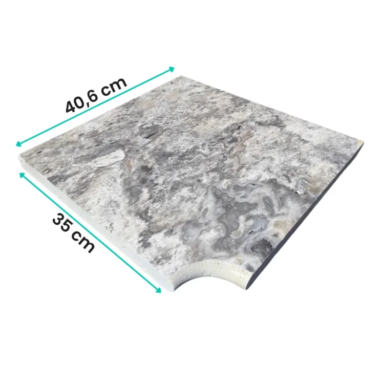 Trawertyn 3 cm Kamień Brzegowy narożnik Silver Latte Greige 40,6x35 | Obrzeża do basenu Bullnose – zdjęcie 2