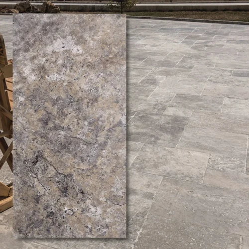 Trawertyn Ash Argent Antykowany Bębnowany 40,6x61x3 cm - luksusowa płyta kamienna