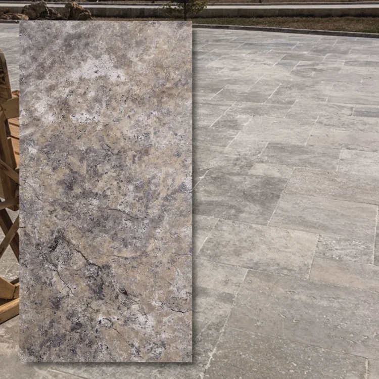 Trawertyn Ash Argent Antykowany Bębnowany 40,6x61x3 cm - luksusowa płyta kamienna