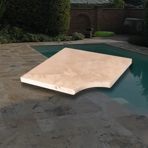 Trawertyn 3 cm Kamień Brzegowy narożnik Classic Mix 40,6x61 – obrzeże basenowe Bullnose