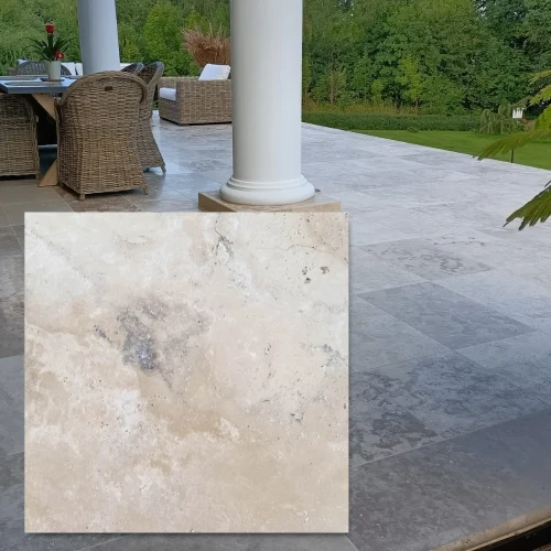 Trawertyn Ivory Classic Mix Bębnowany 61x61x3 cm - naturalny kamień na taras i basen