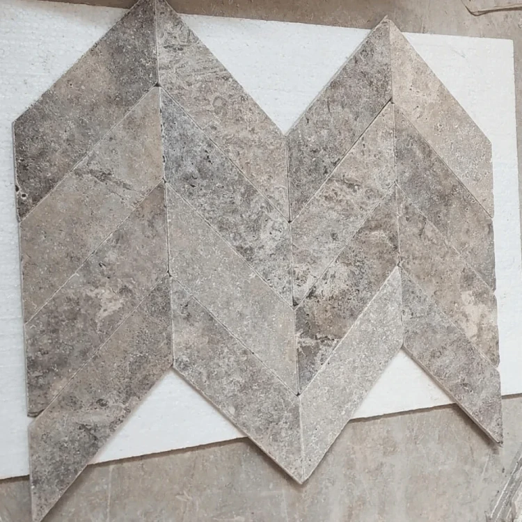 Trawertyn Silver Bębnowany 7,5x30,5 10mm Chevron – zdjęcie 3