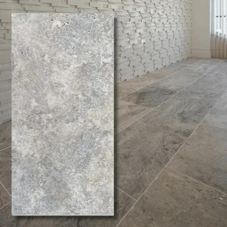 Trawertyn Silver Greige Bębnowany 40,6x61x1,2 cm - elegancka płytka kamienna