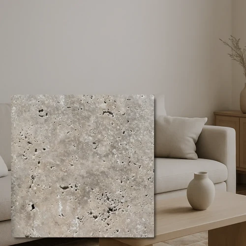 Trawertyn Silver Premium Niewypełniony Bębnowany Szlif 20,3x20,3x1,2 cm – naturalny kamień w formacie kwadratu