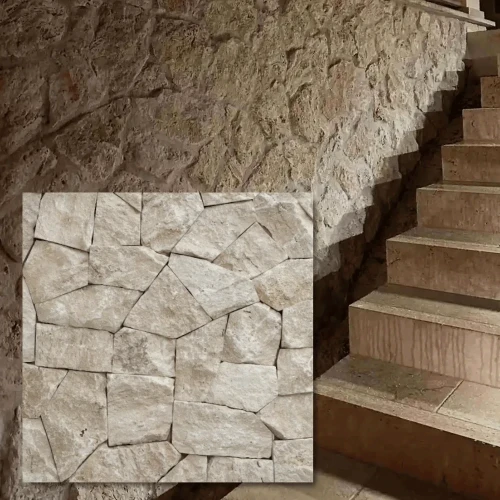 Trawertyn dzikówka crazy wall Rockface Ivory Classic - naturalny kamień na ścianę