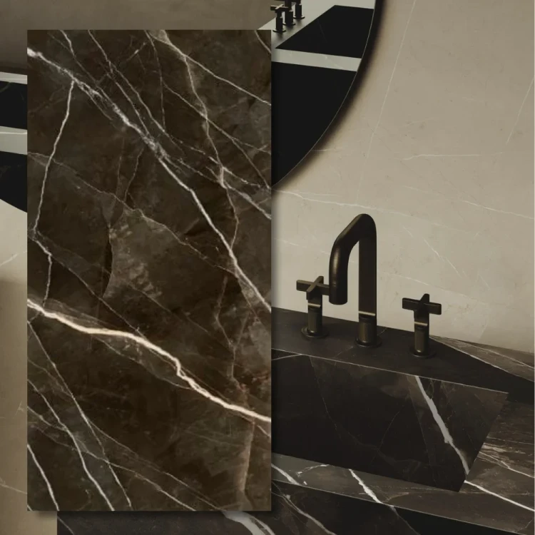 Spiek kwarcowy Calacatta Black Lux 324x162x1,2 cm Marazzi - gruba płyta na blaty