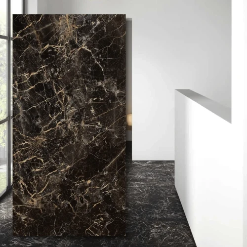 Spiek kwarcowy Grande Marazzi Saint Laurent Poler 324x162 cm o efekcie czarnego marmuru