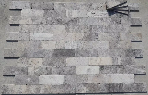 Tiles kamień dekoracyjny 10mm Trawertyn Ash Bębnowany 7,5x15 cm szary