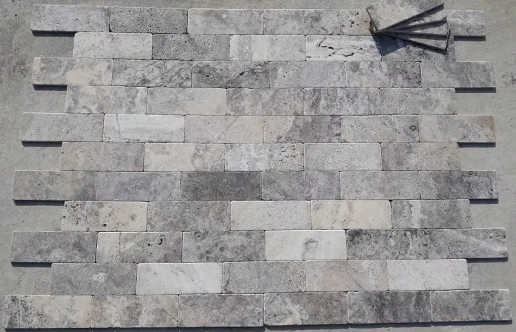 Tiles kamień dekoracyjny 10mm Trawertyn Ash Bębnowany 7,5x15 cm szary