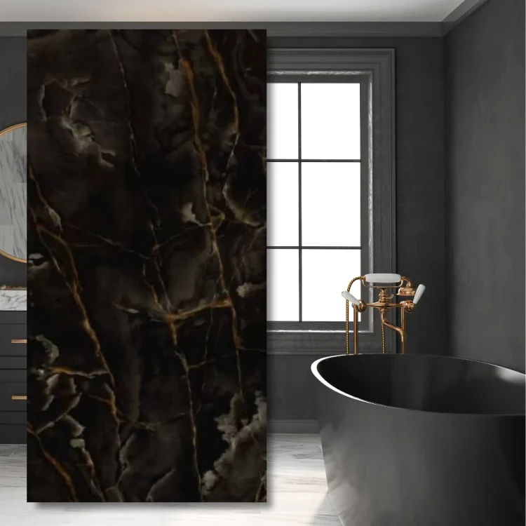 Spiek kwarcowy Onice Black Lux 320x160x0,6 cm - głęboka czerń z nutą luksusu
