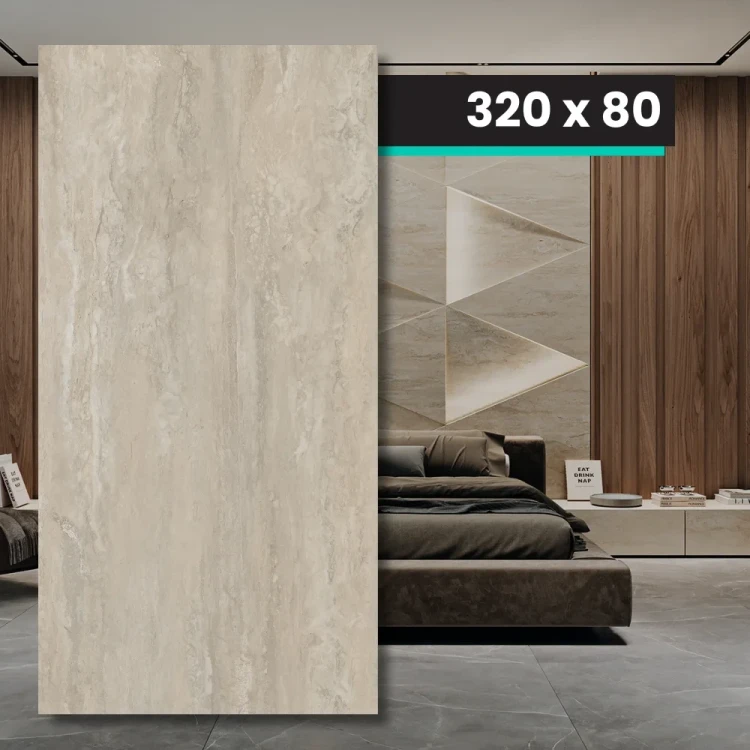 Spiek Kwarcowy TRI-D Infinity Crema Soft 320x80x1,2 cm - satynowa elegancja Travertino Navona