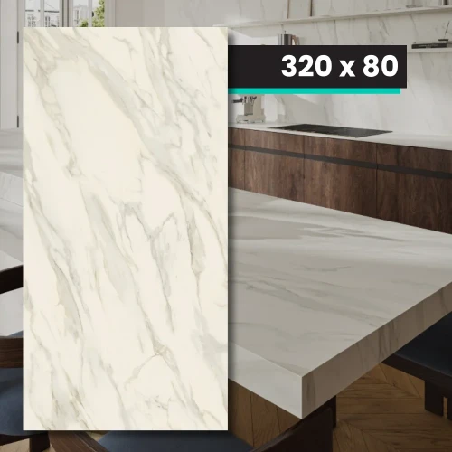 Spiek Kwarcowy TRI-D Horizon Gold Soft 320x80x1,2 cm - ciepły blask kamienia Calacatta