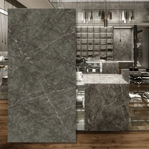Spiek kwarcowy 12mm Grigio Intenso 324x162 cm z efektem marmuru