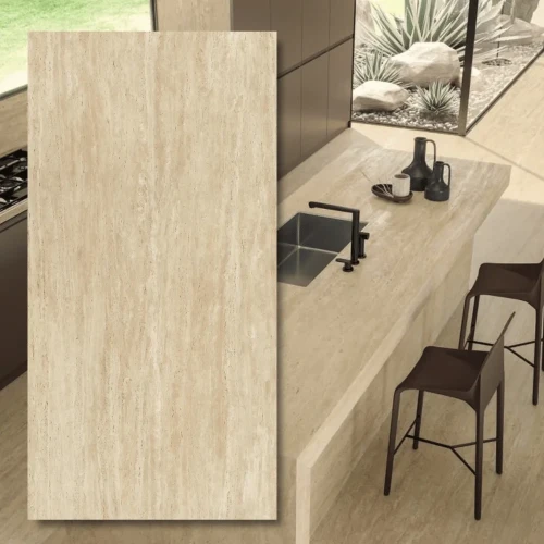 Spiek kwarcowy 12mm Travertino Sand 324x162 cm - ciepły piaskowy trawertyn