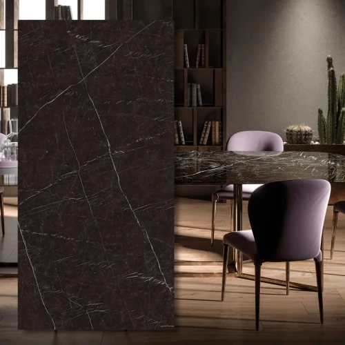 Spiek kwarcowy Nero Marquina Matowy 324x162 cm - czerń z białym użyleniem