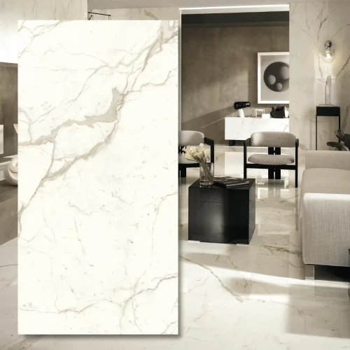 Spiek Kwarcowy 6mm Calacatta Prestigio 320x160 cm - elegancja marmuru Calacatta
