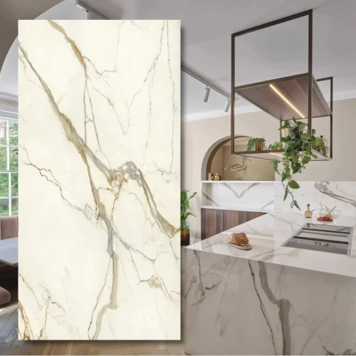 Spiek kwarcowy 6 mm Calacatta Imperiale Silk 320x160 cm - efekt marmuru