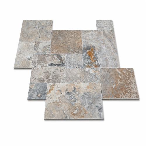 Płytka trawertynowa Tiles Silver Bębnowany French Pattern 3 cm szary – zdjęcie 2