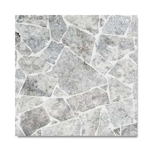 Płytka kamienna trawertynowa Dzikówka Crazy Paving Silver Bębnowana 3 cm szary - nieregularny format do naturalnych aranżacji