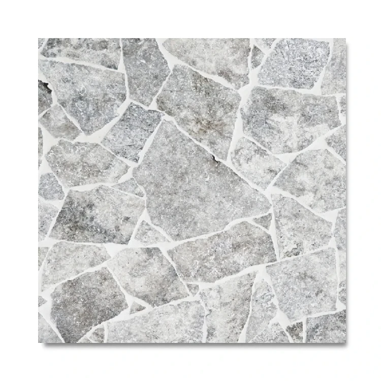 Płytka kamienna trawertynowa Dzikówka Crazy Paving Silver Bębnowana 3 cm szary - nieregularny format do naturalnych aranżacji