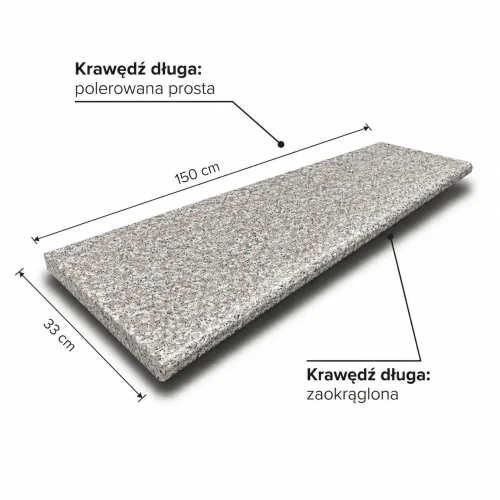Stopnica granitowa G664 Płomieniowana z krawędziami Bullnose 150x33x3 cm - antypoślizgowa i trwała