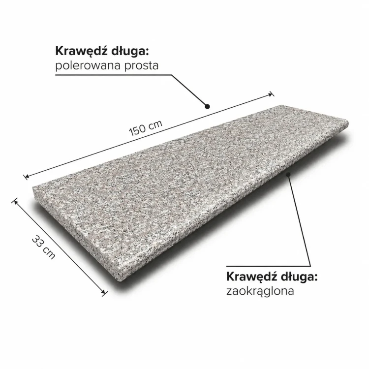Stopnica granitowa G664 Płomieniowana z krawędziami Bullnose 150x33x2 cm - trwała i antypoślizgowa