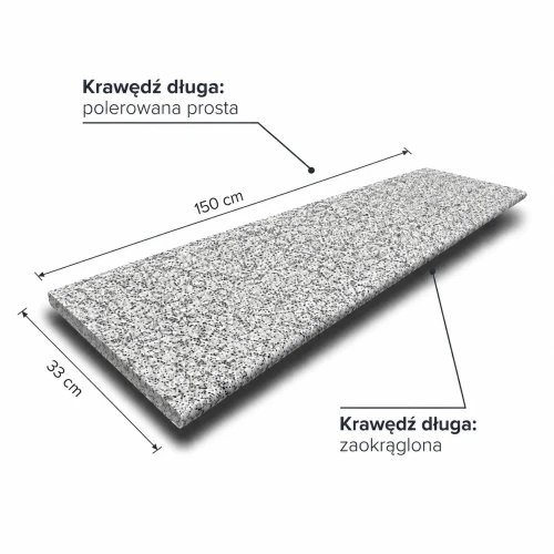 Stopnica granitowa G603 New płomieniowana z wykończonymi krawędziami 150x33x2 cm szary - antypoślizgowa i elegancka